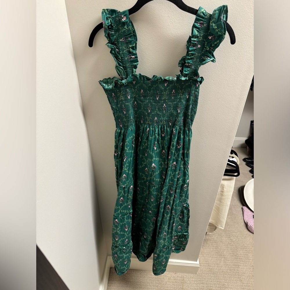 Hill House Green Floral Maxi Dress with Ruffle Straps